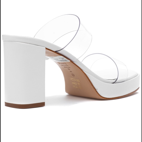 Chunky Heels SCHUTZ Clear Translucent White Stacked Heel Sandals Size 9.5/10 - Picture 4 of 4